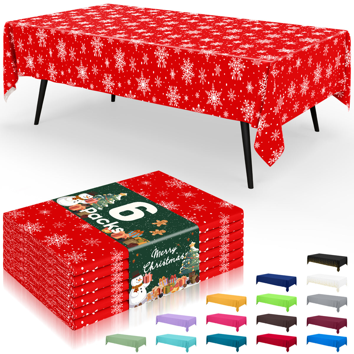 decorUhome Disposable Halloween Tablecloth - 6 Pack, Christmas Snowflake