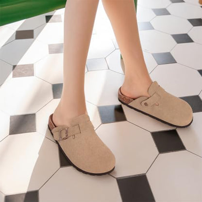 Smile Popcorn Suede Clogs for Women Men, Cork Footbed Sandals Leather Mules Arch Support Potato Shoes