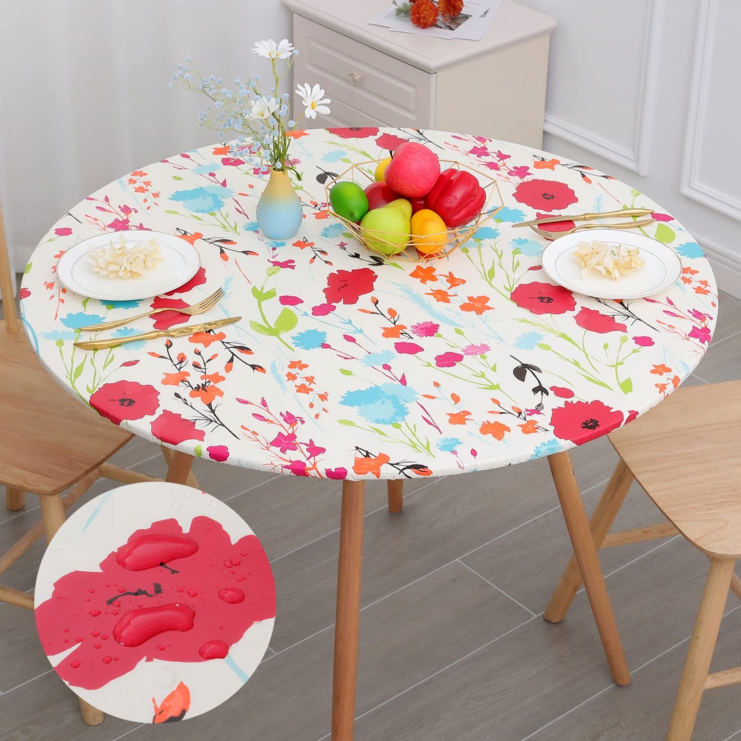 decorUhome Round Waterproof Fitted Tablecloth