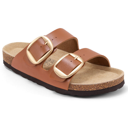 Comwarm Women's Cork Footbed Slide Sandals, Comfortable Arch Support Summer Slip On Sandals with Adjustable Buckle