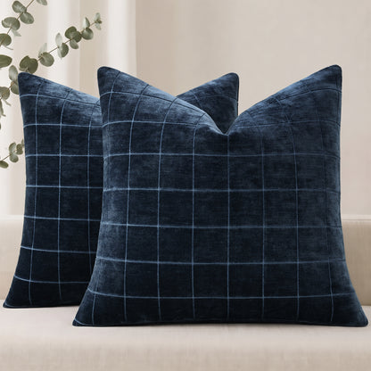 decorUhome Chenille Plaid Throw Pillow Covers 18x18 Set of 2