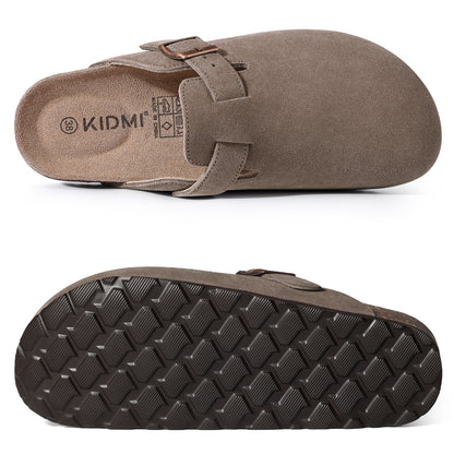 KIDMI Genuine Suede Clogs for Women Men Cork Footbed Sandals Leather Mules Potato Shoes with Arch Support