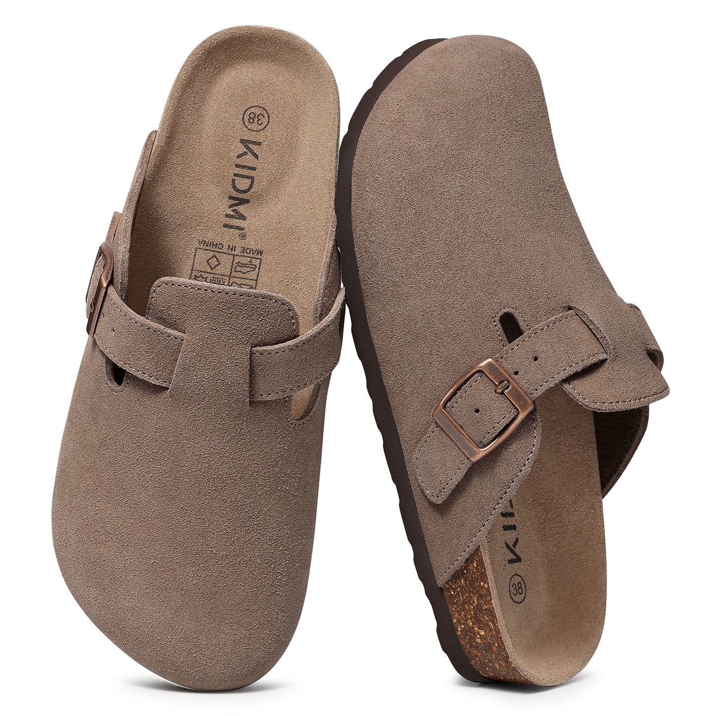 KIDMI Genuine Suede Clogs for Women Men Cork Footbed Sandals Leather Mules Potato Shoes with Arch Support