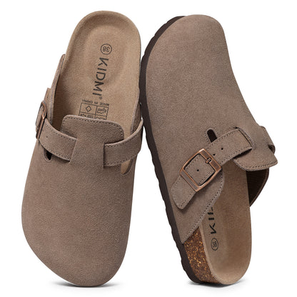KIDMI Genuine Suede Clogs for Women Men Cork Footbed Sandals Leather Mules Potato Shoes with Arch Support