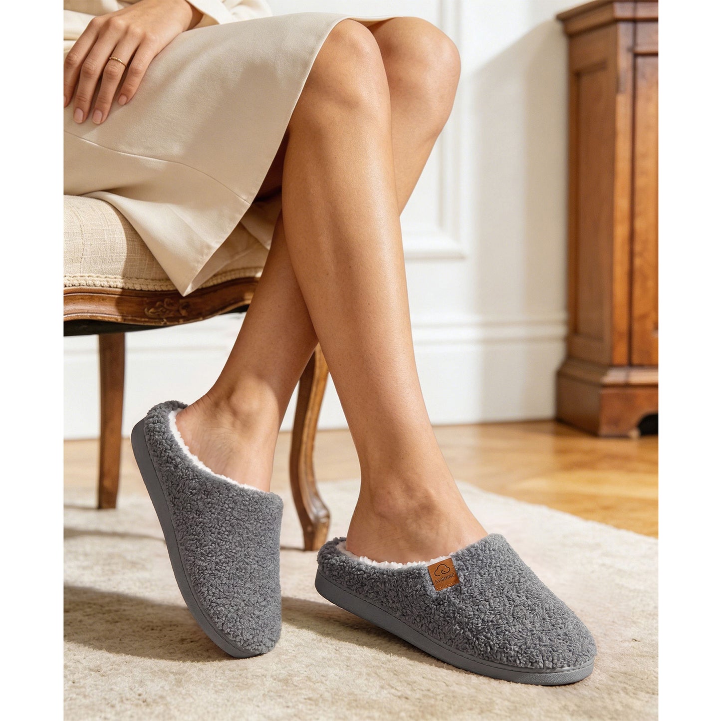 Litfun Memory Foam Fuzzy Slippers for Women Curly Fleece House Shoes Cozy Warm Indoor Slippers