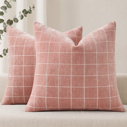 decorUhome Chenille Plaid Throw Pillow Covers 18x18 Set of 2