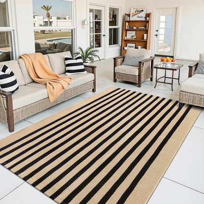 Buganda Beige and Black Striped Area Rug