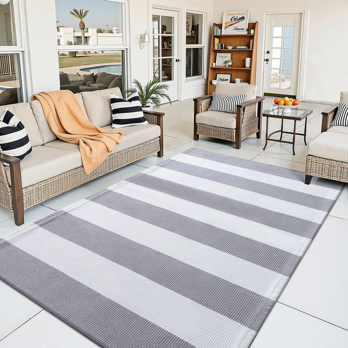 Buganda Black and White Striped Area Rug