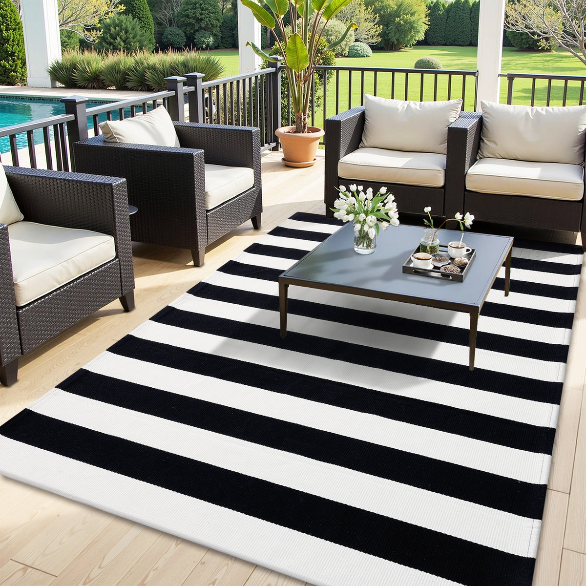 Buganda Black and White Striped Area Rug