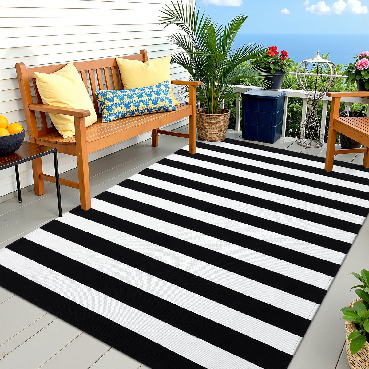 Buganda Black and White Striped Area Rug
