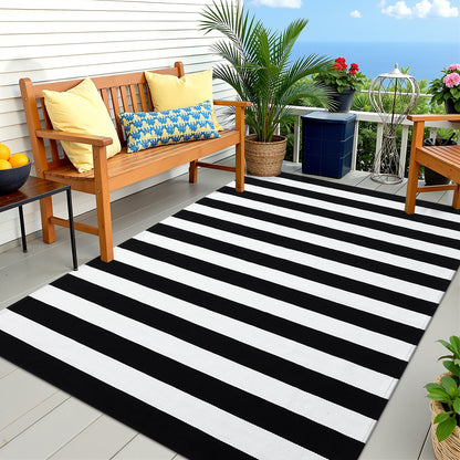 Buganda Black and White Striped Area Rug