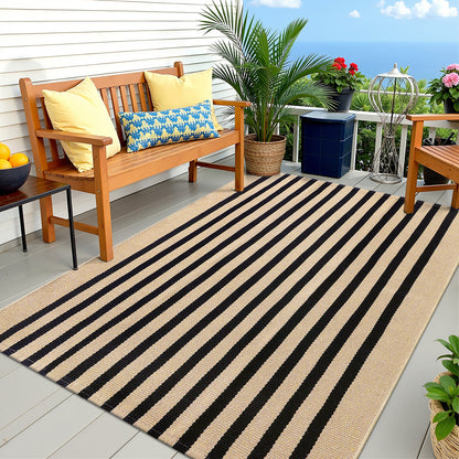 Buganda Beige and Black Striped Area Rug