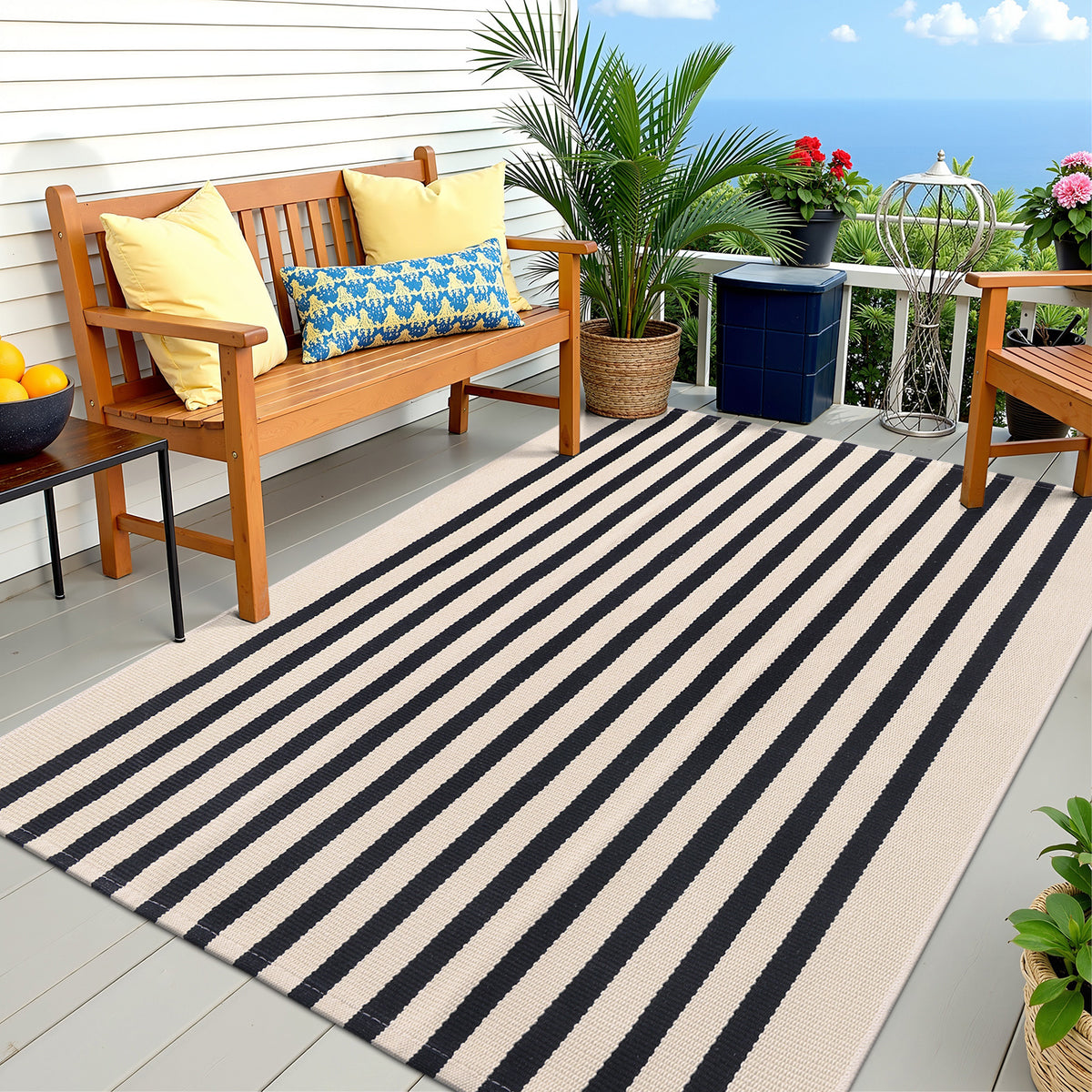 Buganda Beige and Black Striped Area Rug