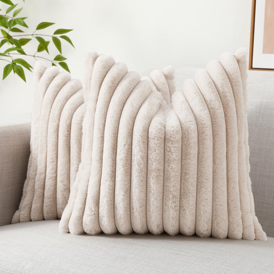 decorUhome Pack of 2 Faux Fur Plush Throw Pillow Covers