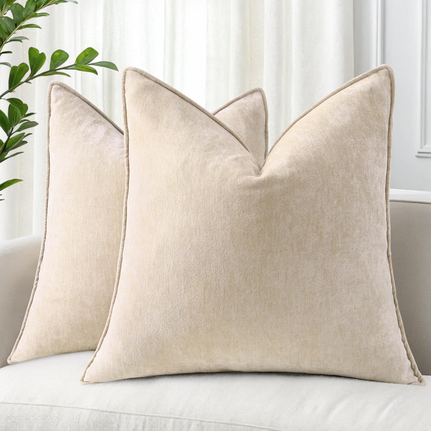 decorUhome Decorative Soft Neutral Chenille Pillow Covers