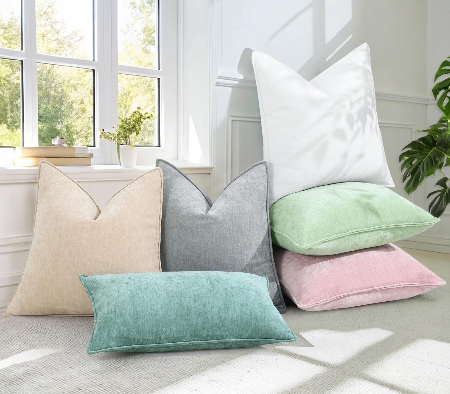 decorUhome Decorative Soft Neutral Chenille Pillow Covers