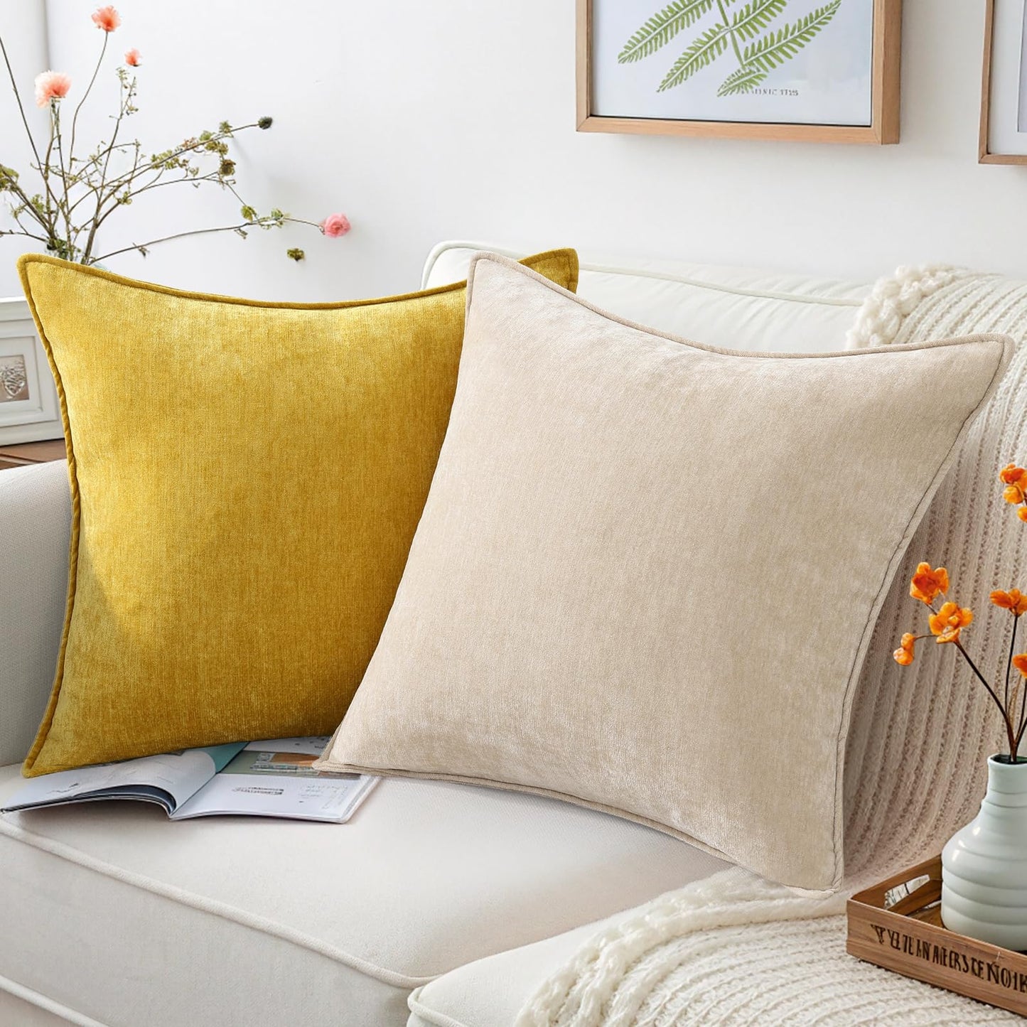 decorUhome Decorative Soft Neutral Chenille Pillow Covers