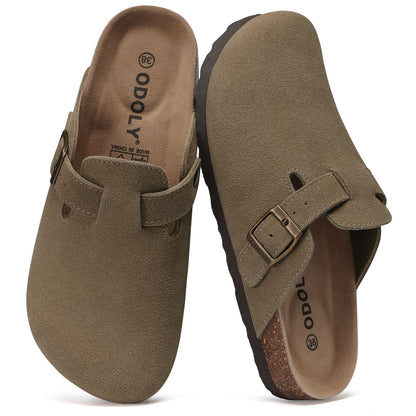 ODOLY Genuine Suede Clogs for Women Men Comfort Cork Footbed Potato Shoes