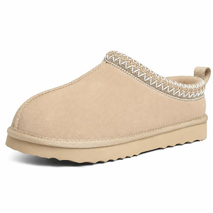 Smile Popcorn Genuine Suede Fuzzy Slippers for Women Warm House Slippers