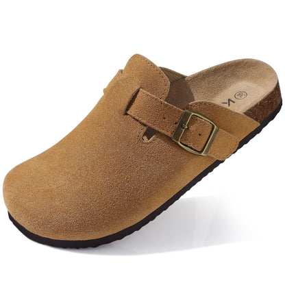 KIDMI Genuine Suede Clogs for Women Men Cork Footbed Sandals Leather Mules Potato Shoes with Arch Support