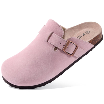 KIDMI Genuine Suede Clogs for Women Men Cork Footbed Sandals Leather Mules Potato Shoes with Arch Support