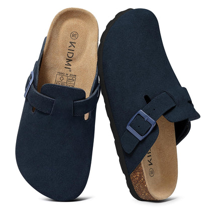 KIDMI Women's Suede Clogs Leather Mules Cork Footbed Sandals Potato Shoes with Arch Support
