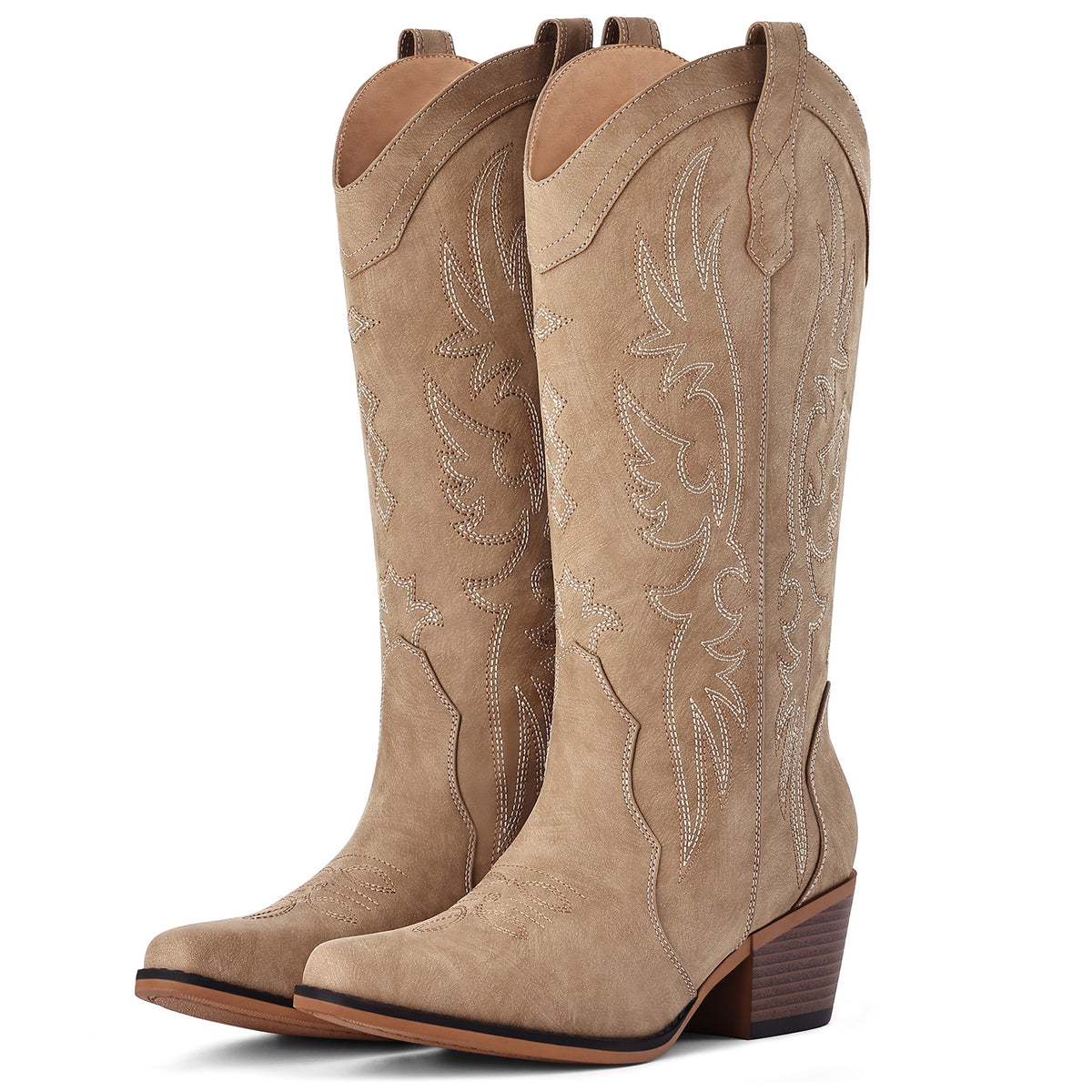 Litfun Cowboy Boots for Women Wide Calf Embroidered Cowgirl Boots Pointed Toe Chunky Block Heel Western Boots