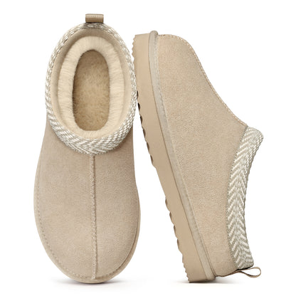 Litfun Genuine Suede Slippers for Women Fuzzy Memory Foam House Shoes Winter Warm Mini Boots Indoor and Outdoor