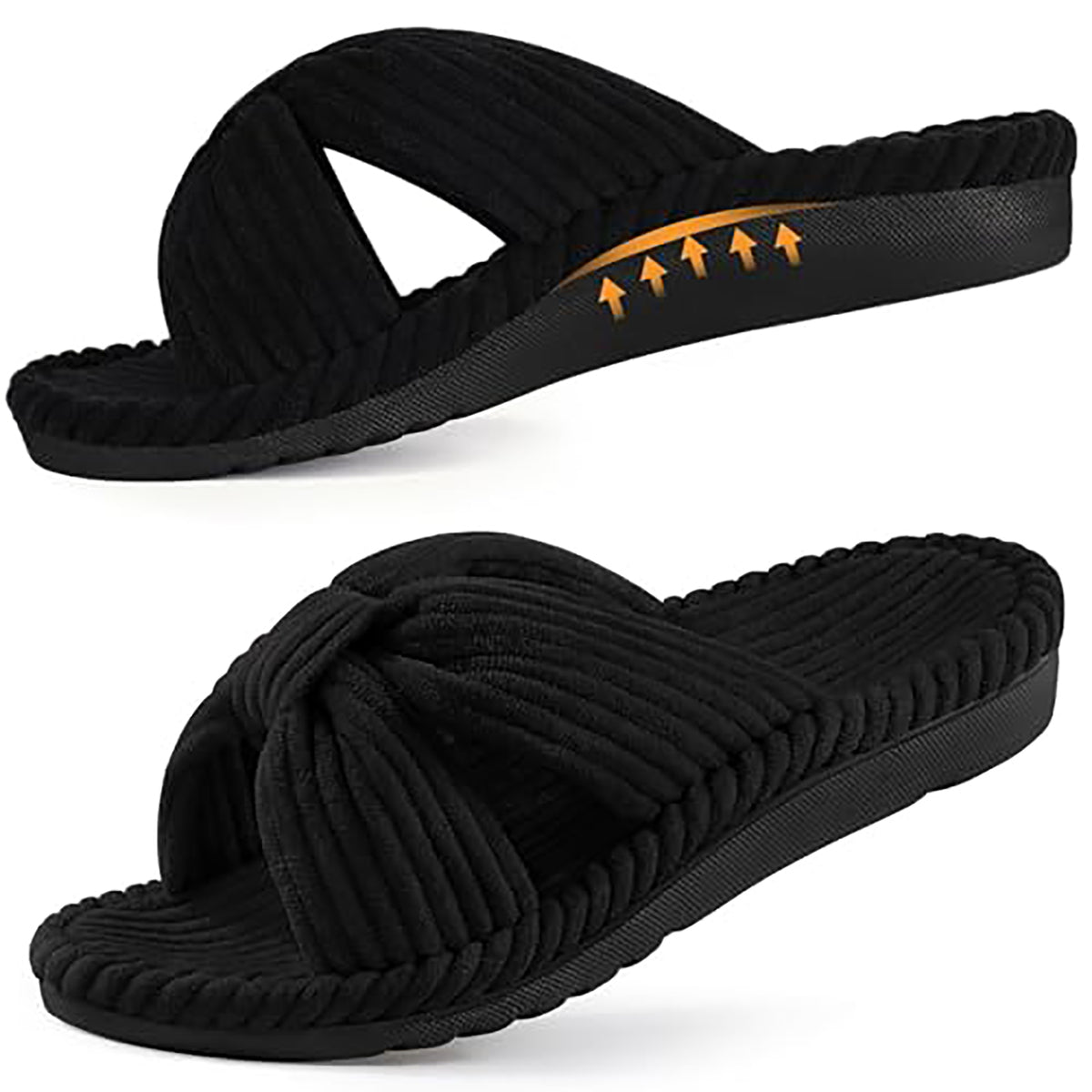 Litfun Orthopedic Arch Support Slippers for Women Open Toe House Slippers Corduroy Cross Bow Slide Slippers