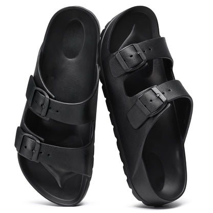 shevalues Women's Comfort Sandals with Medium Arch Support Double Buckle Adjustable EVA Slides for Summer Beach
