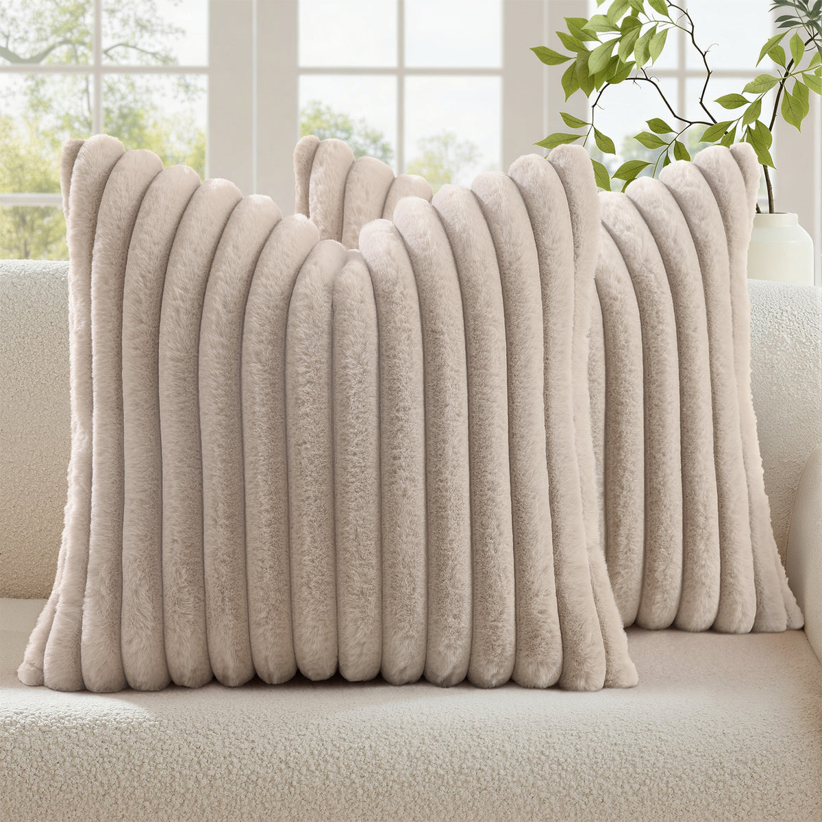 Smile Bee Faux Fur Plush Decorative Throw Pillow Covers Set of 2