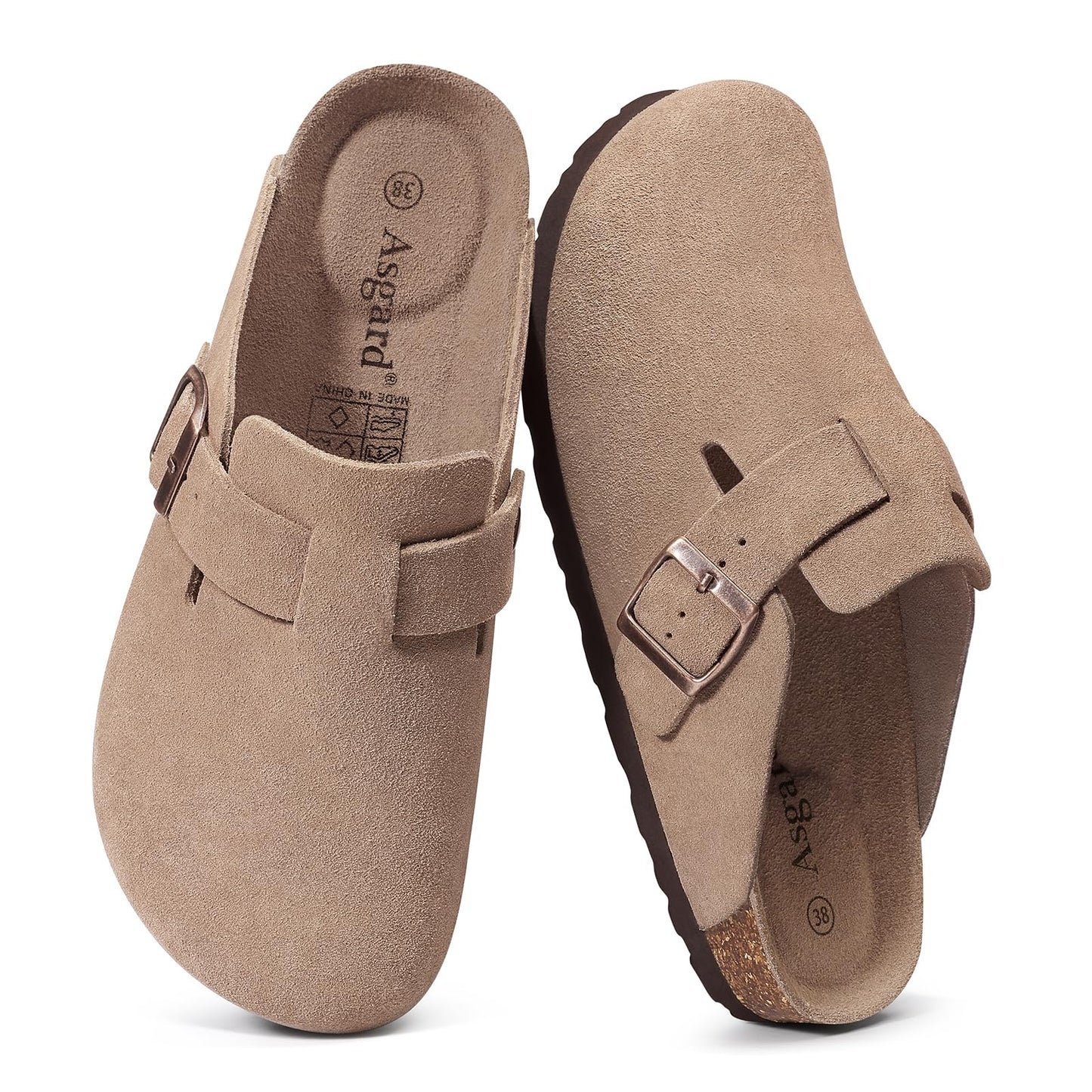 Crestar Cork Footbed Sandals for Womens, Suede Women's Clogs Shoes with Arch Support and Adjustable Buckle