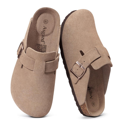 Crestar Cork Footbed Sandals for Womens, Suede Women's Clogs Shoes with Arch Support and Adjustable Buckle