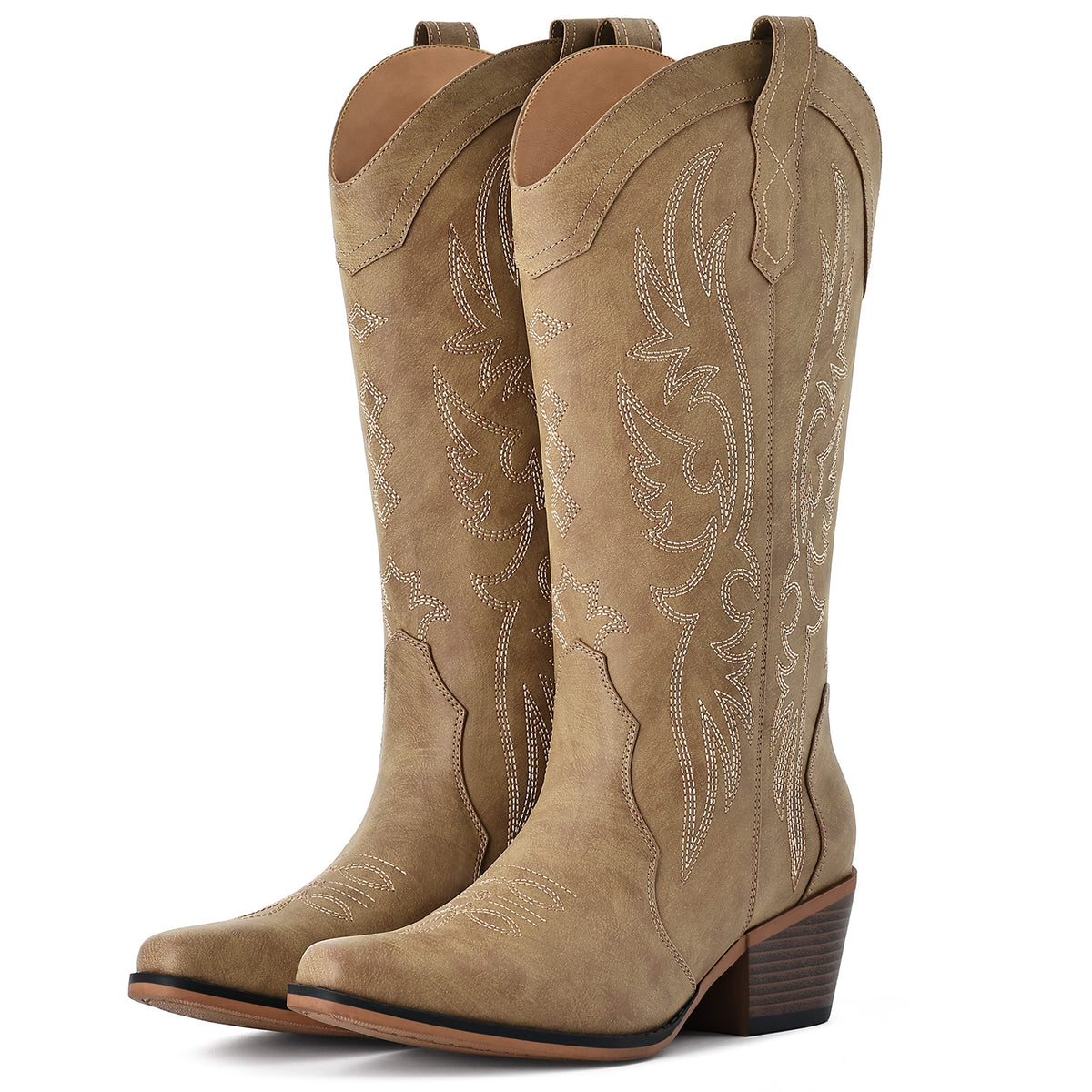 Litfun Cowboy Boots for Women Wide Calf Embroidered Cowgirl Boots Pointed Toe Chunky Block Heel Western Boots