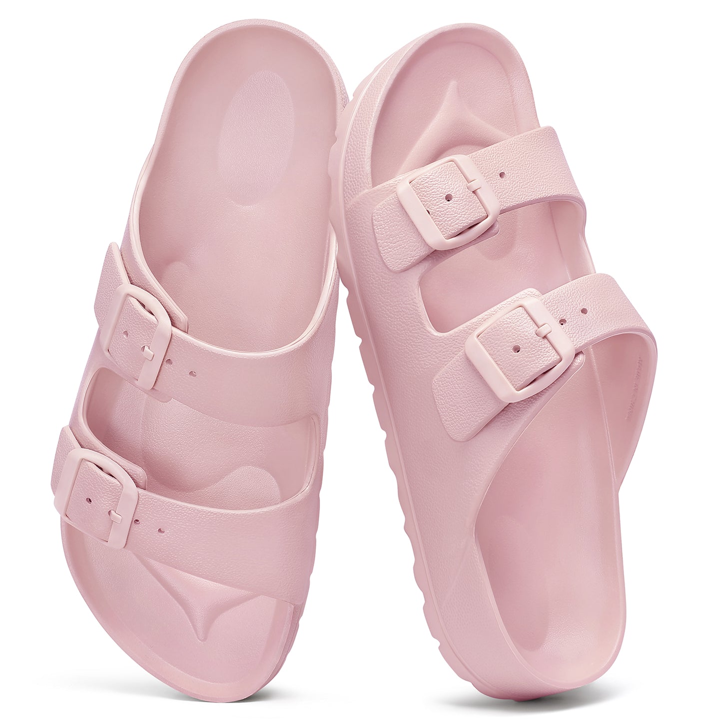 shevalues Women's Comfort Sandals with Medium Arch Support Double Buckle Adjustable EVA Slides for Summer Beach