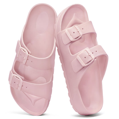 shevalues Women's Comfort Sandals with Medium Arch Support Double Buckle Adjustable EVA Slides for Summer Beach