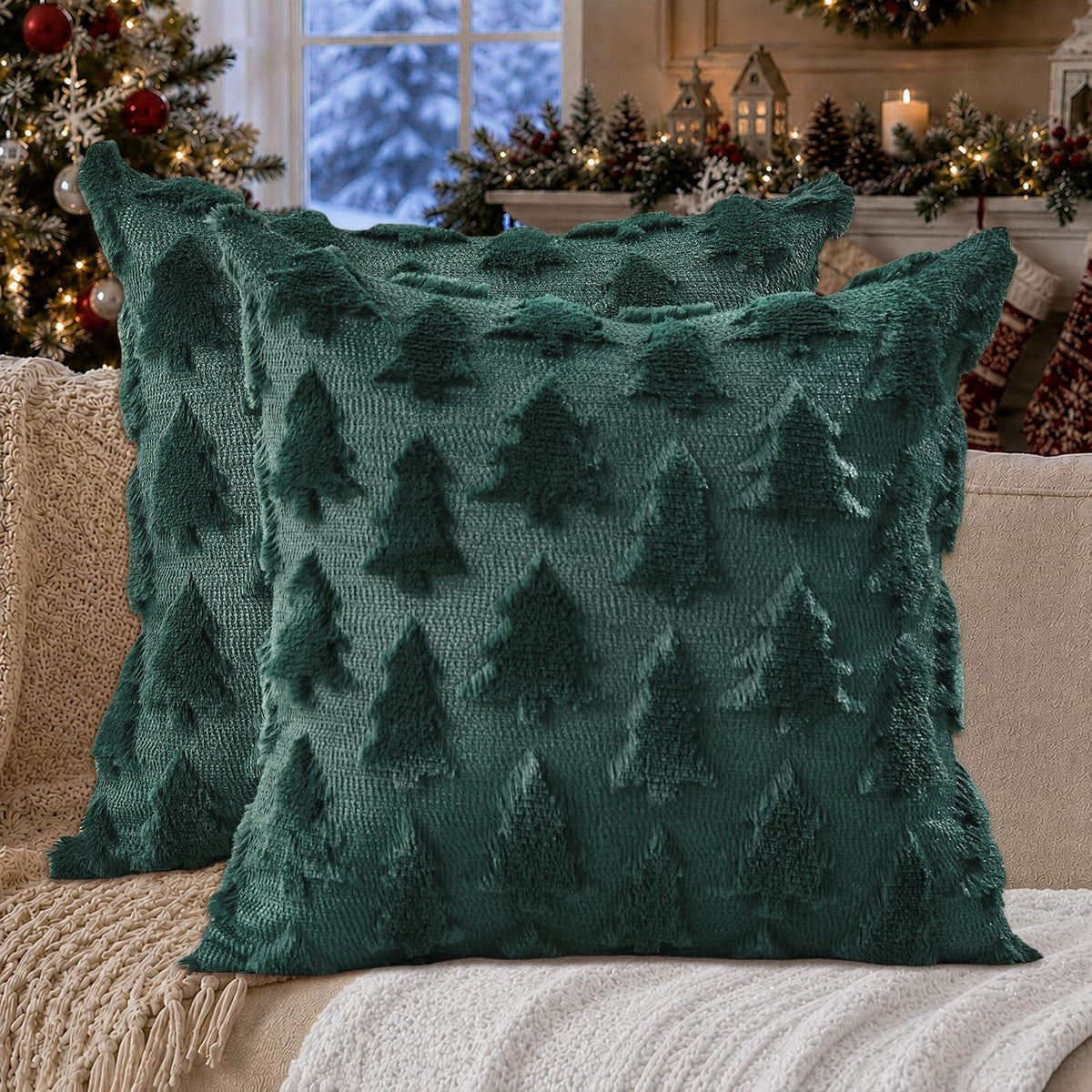 Smile Bee 18x18  Christmas Tree Throw Pillow Covers Set of 2