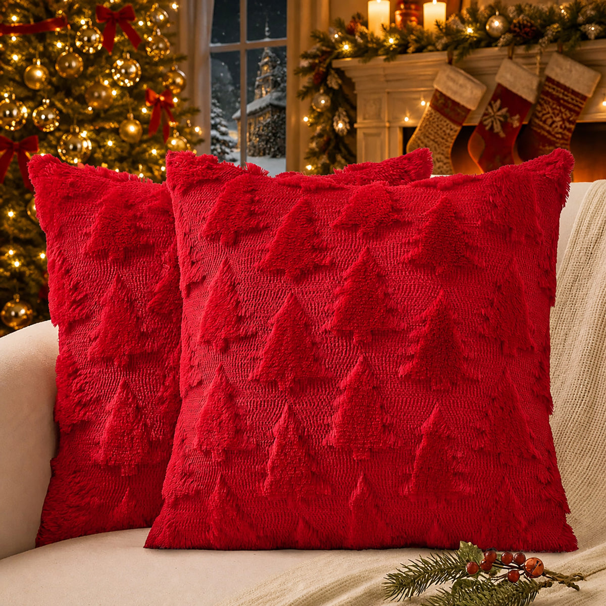 decorUhome Christmas Soft Plush Faux Wool Couch Pillow Cover