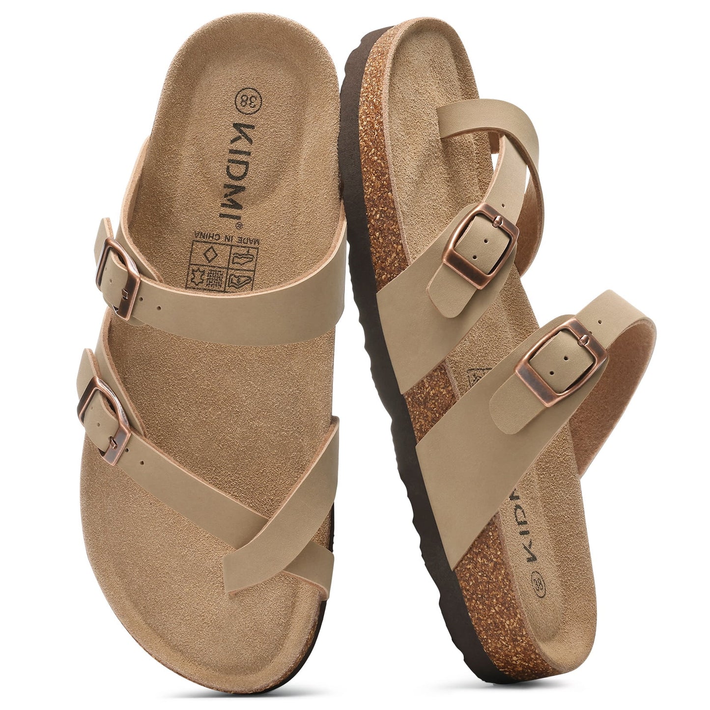 Litfun Suede Cork Footbed Sandals for Women Summer Arch Support Slide Sandals with Adjustable Buckles