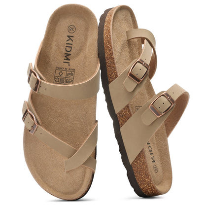 Litfun Suede Cork Footbed Sandals for Women Summer Arch Support Slide Sandals with Adjustable Buckles