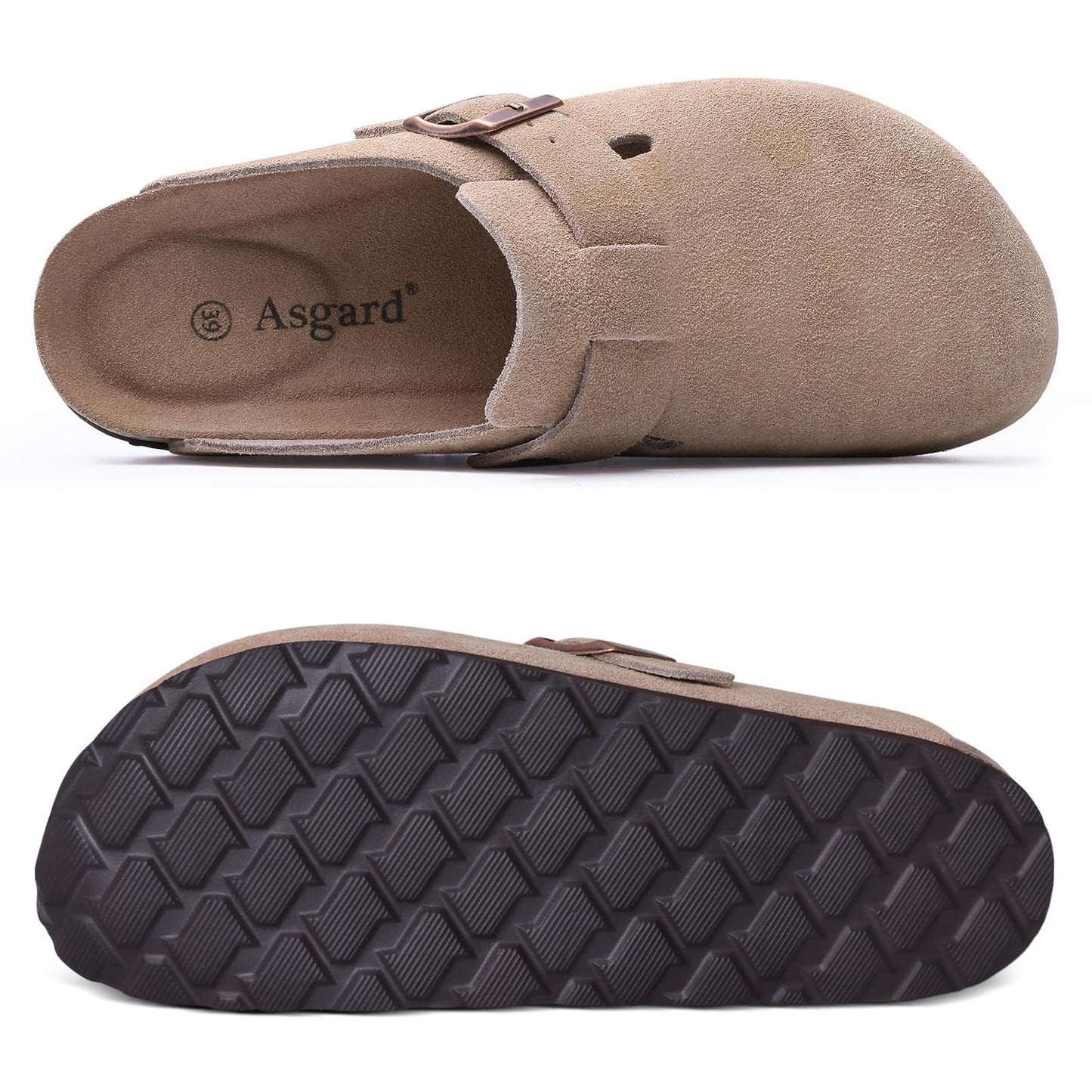 Crestar Cork Footbed Sandals for Womens, Suede Women's Clogs Shoes with Arch Support and Adjustable Buckle