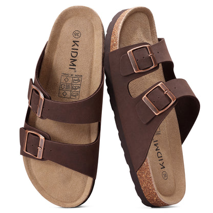 KIDMI Women's Cork Footbed Casual Summer Sandals with Mild Arch Support