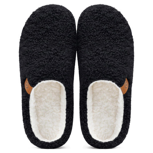 Comwarm Women's Fuzzy Slip On Slippers with Curly Fleece, Memory Foam House Shoes Cozy Warm Indoor and Outdoor