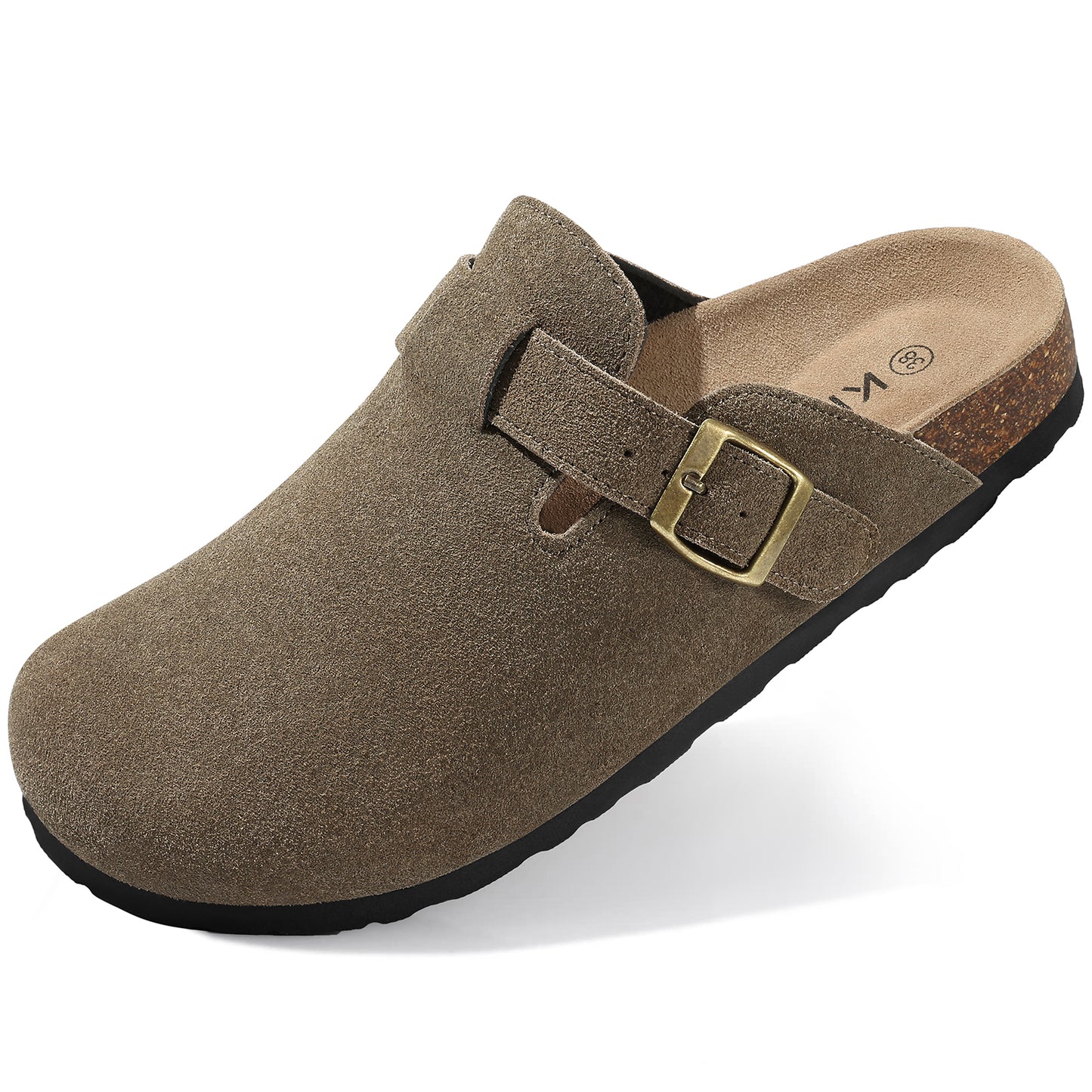 KIDMI Genuine Suede Clogs for Women Men Cork Footbed Sandals Leather Mules Potato Shoes with Arch Support