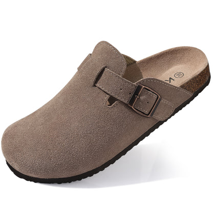 KIDMI Genuine Suede Clogs for Women Men Cork Footbed Sandals Leather Mules Potato Shoes with Arch Support
