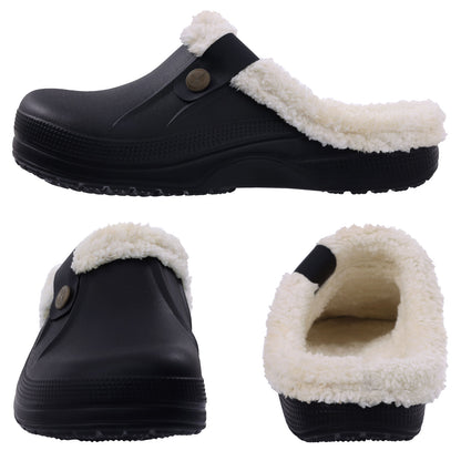 Crestar Classic Waterproof Fur Lined Clogs Shoes, Cozy Winter Fuzzy Slippers for Women Men Indoor Outdoor