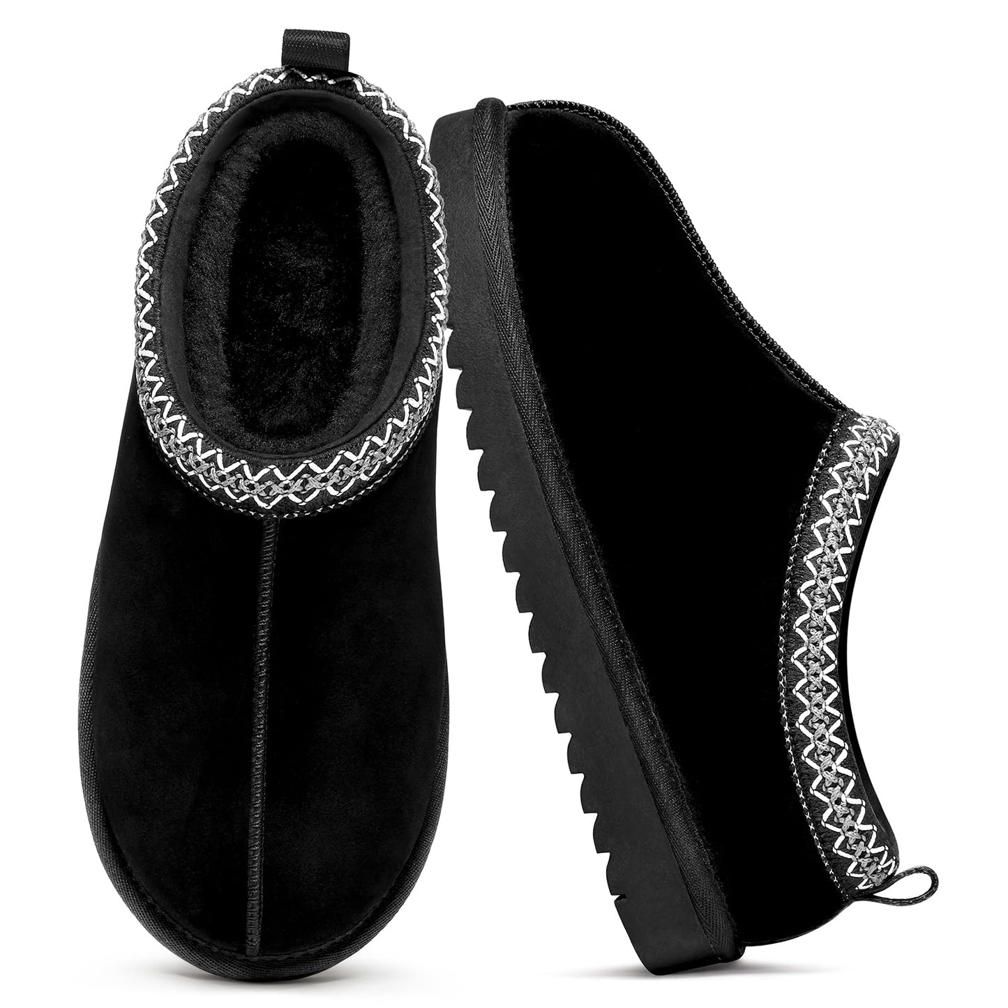 Comwarm Genuine Suede House Fuzzy Slippers for Women Men, Warm Memory Foam Shoes Indoor Outdoor, Khaki