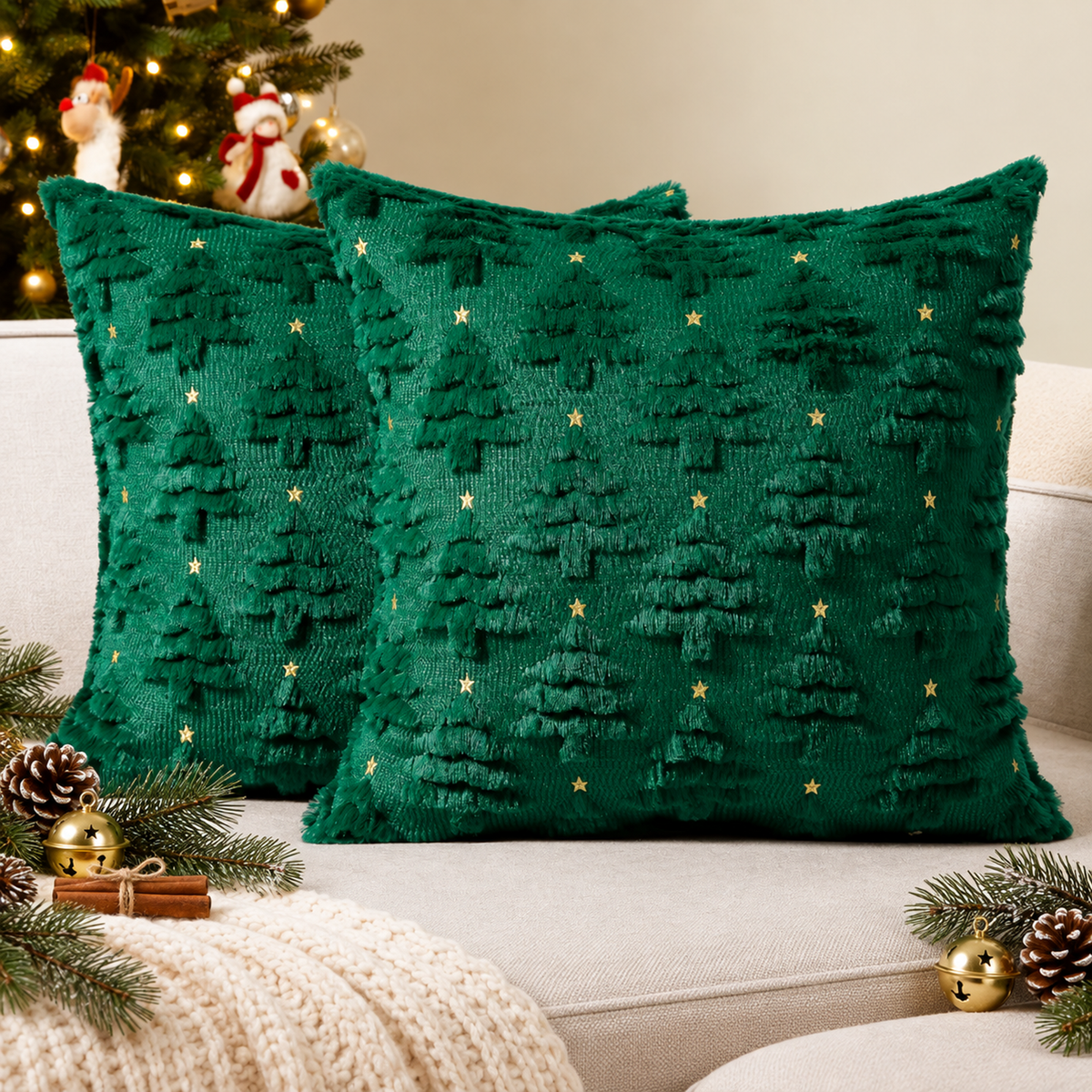 Smile Bee 18x18  Christmas Tree Throw Pillow Covers Set of 2