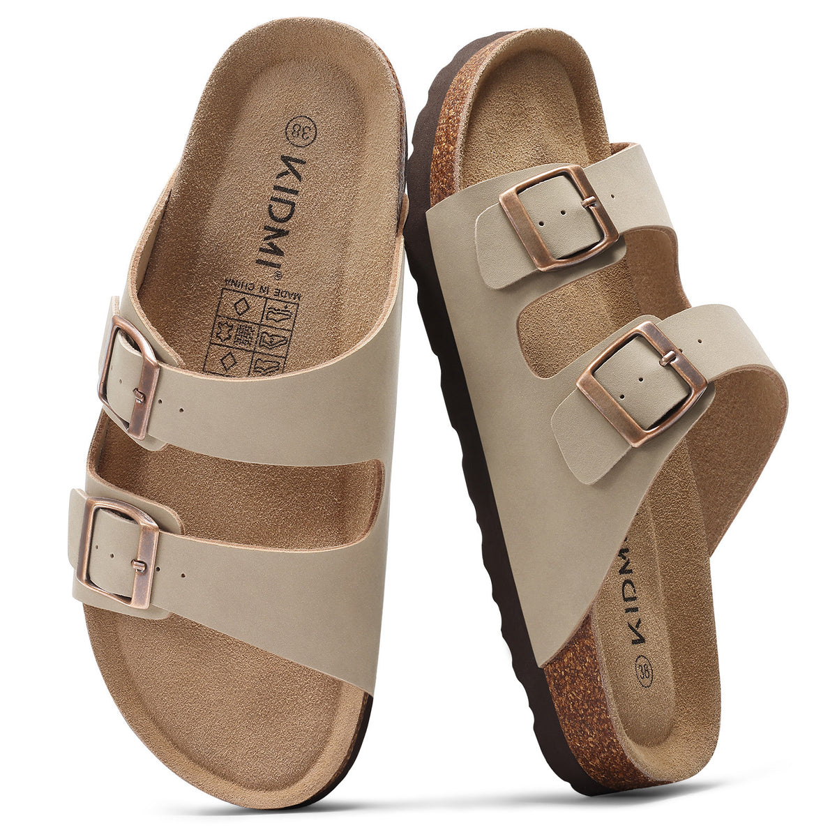 KIDMI Women's Cork Footbed Casual Summer Sandals with Mild Arch Support
