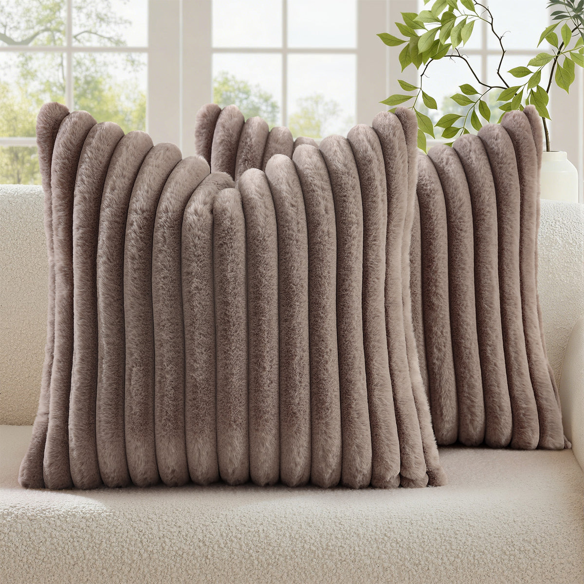 Smile Bee Faux Fur Plush Decorative Throw Pillow Covers Set of 2
